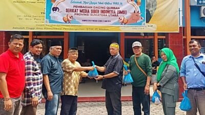 Idul Adha 1445 H, SMSI Sumut bersama STIK-P Bagi Daging Kurban kepada Anggota dan Mitra