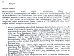 Surati KONI Sumut, Bupati Usul Pengurus Labuhanbatu Dibekukan