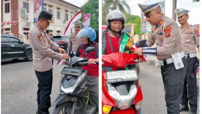 Sambut HUT RI Ke-80, Kapolres Binjai Bagikan Bendera Merah Putih