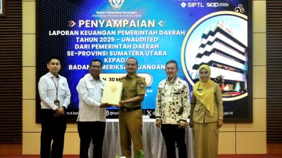 Wali Kota Tanjungbalai Serahkan LKPD TA 2025 Unaudited Ke BPK RI Perwakilan Sumut